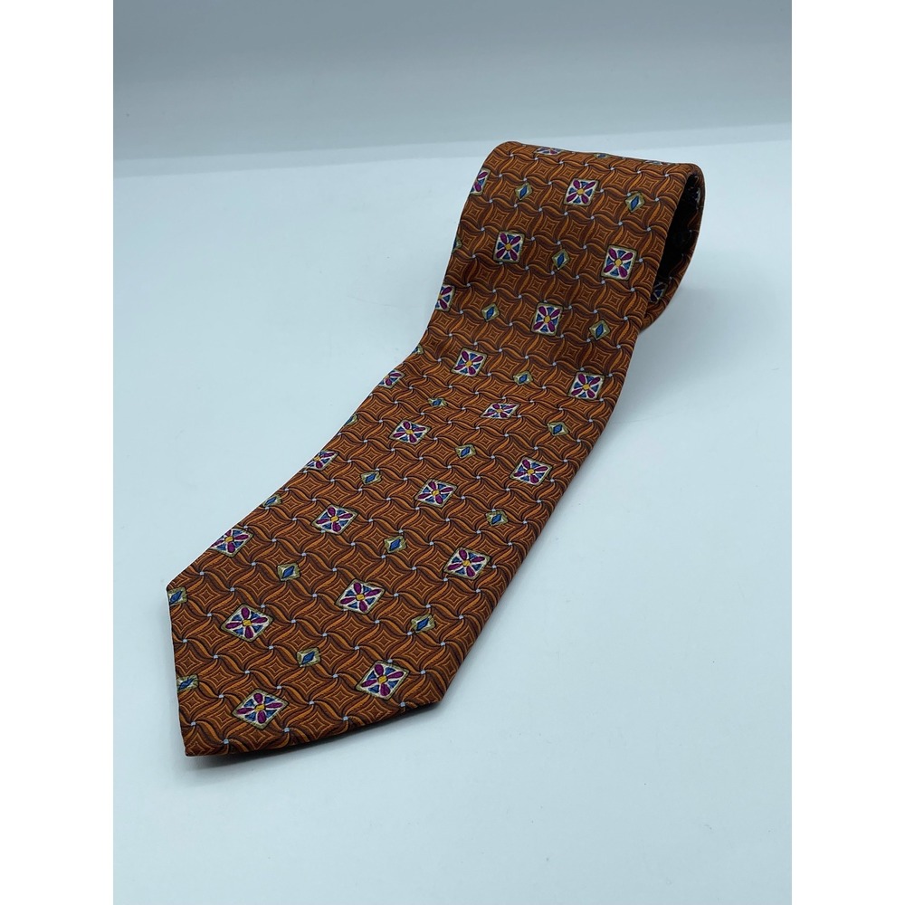 Jos A Bank Signature Gold Silk Tie Orange Geometric Limited Edition 56/96 USA